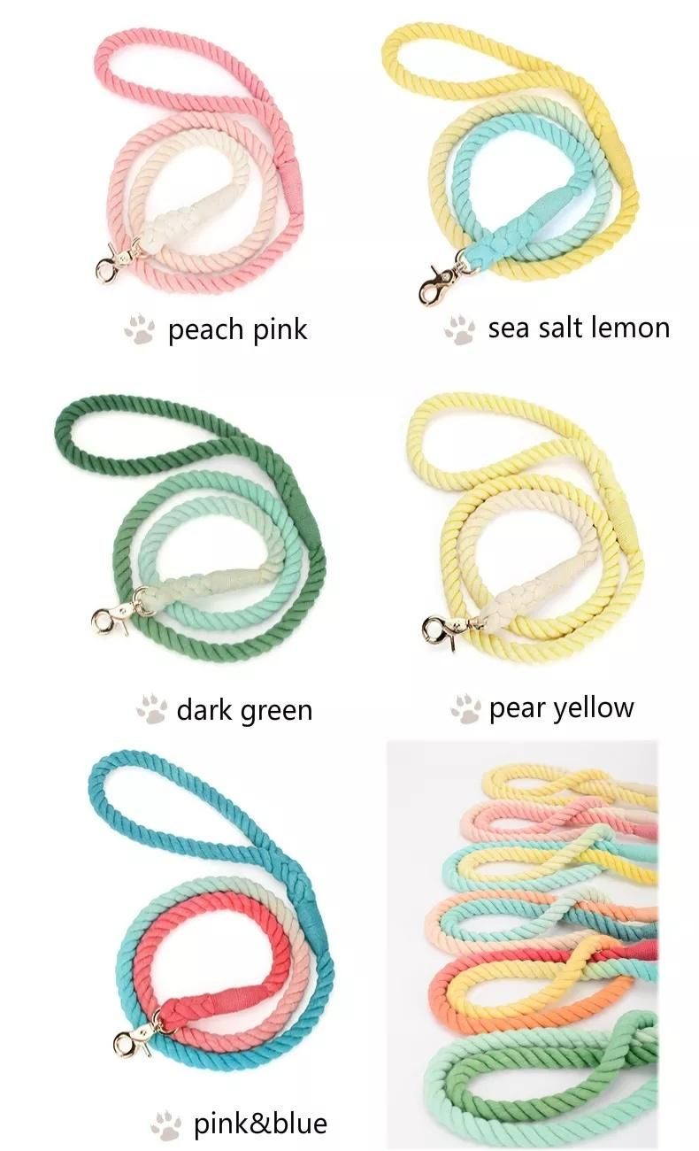 Luxury Cow Leather Organic Natural Cotton Braided Dog Climbing Rope Collar and Leash Set