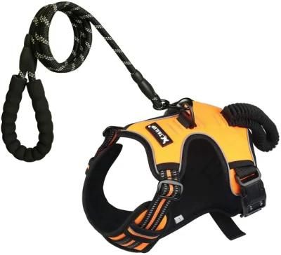 No Pull Dog Vest Harness Orange Large Size and Black 5 FT Leash