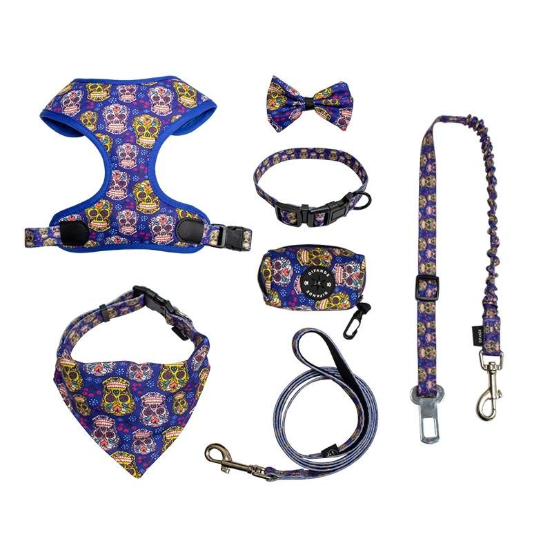 2021 New Eco Friendly Cork Leather Materials Hemp Webbing Dog Collar Leash and Harness Set with Poop Bag Dispenser