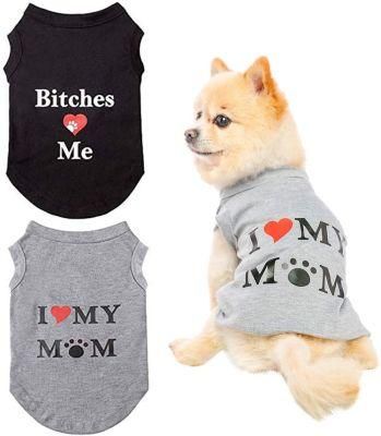 Dog T Shirts Pet Summer Vests I Love My Mom Dog Clothes with Fashion Printing 2 Pack