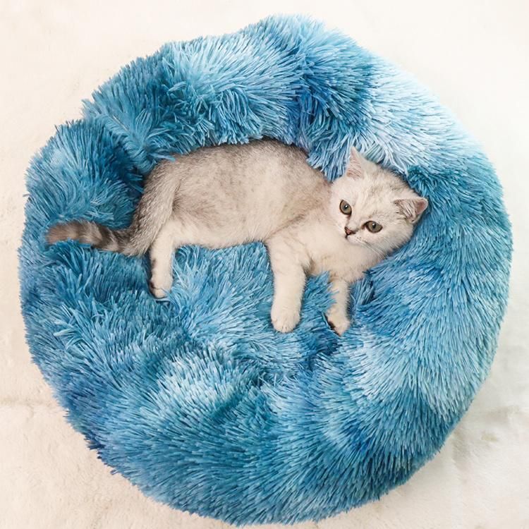 Multiple Colors Comfortable Soft Plush Round Anti-Slip Faux Fur Fluffy Donut Pet Dog Cat Sleeping Cushion Bed
