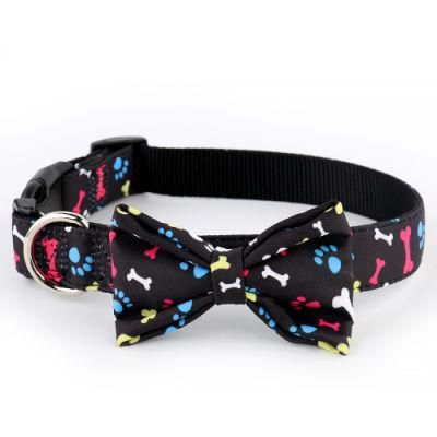Custom Pattern Dog Accessories Polyester Dog Pets Collar with Bowknot/Popular