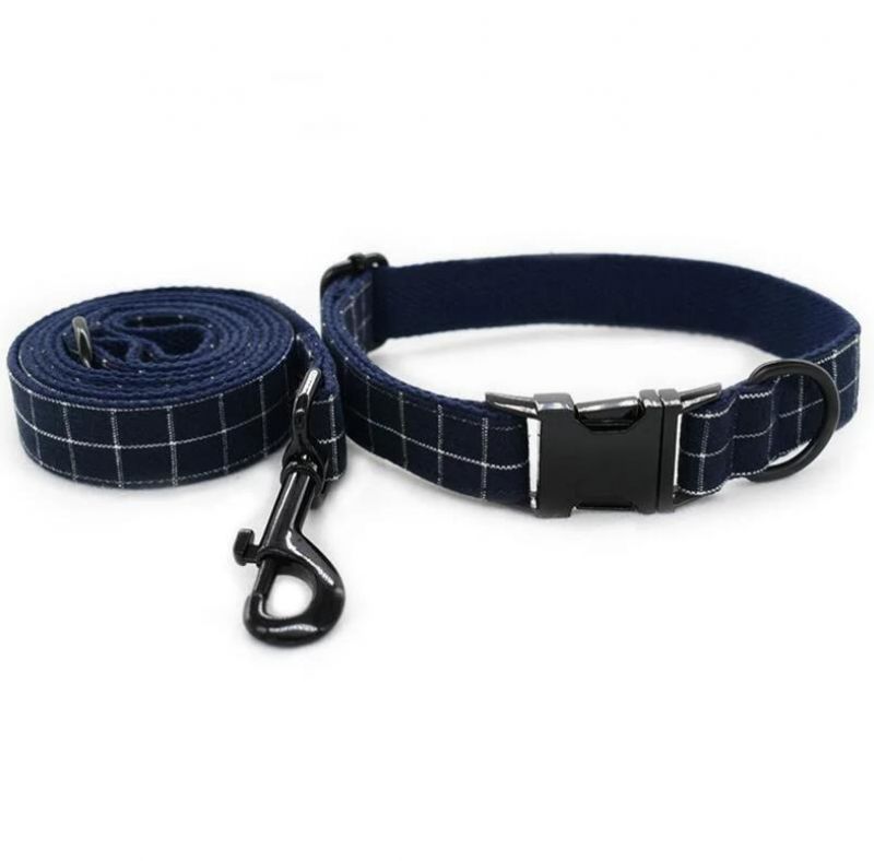 High Quality Dark Blue Plaid Dog Collar