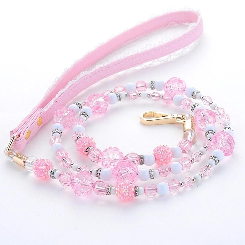 Cute Pink Strawberry Jeweled Crystal Dog Collar and Pet Leash Set