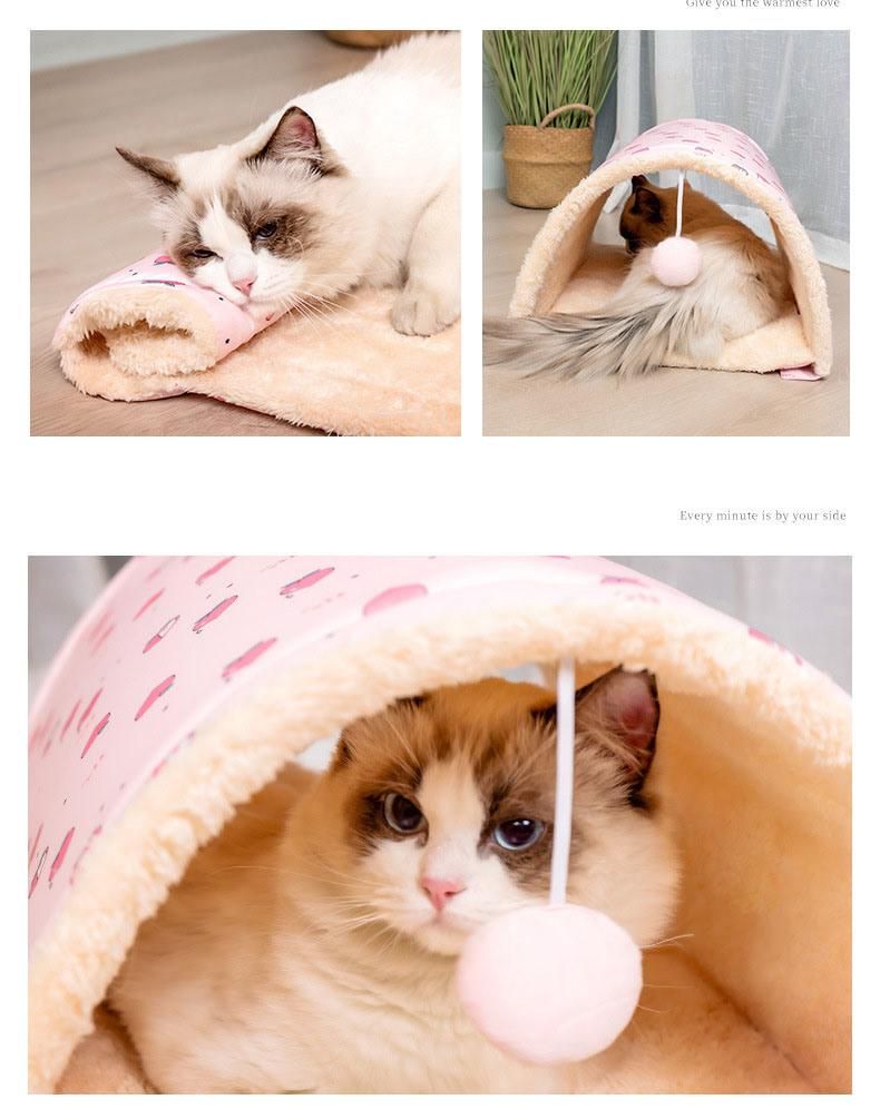 Hot Pet Nest Mat Two Uses Cat Tunnel with Pendant Cute Pet Bed Cartoon Toy Passageway Cat House