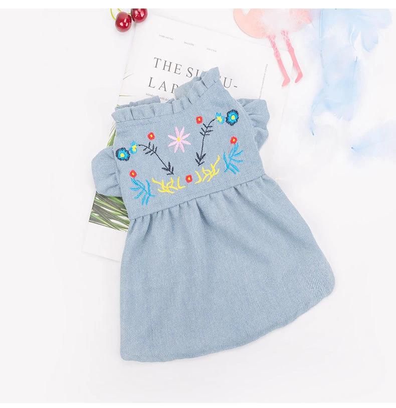 New Arrival Embroidered Fold Thin Pet Apparel Design Dog Summer Dress