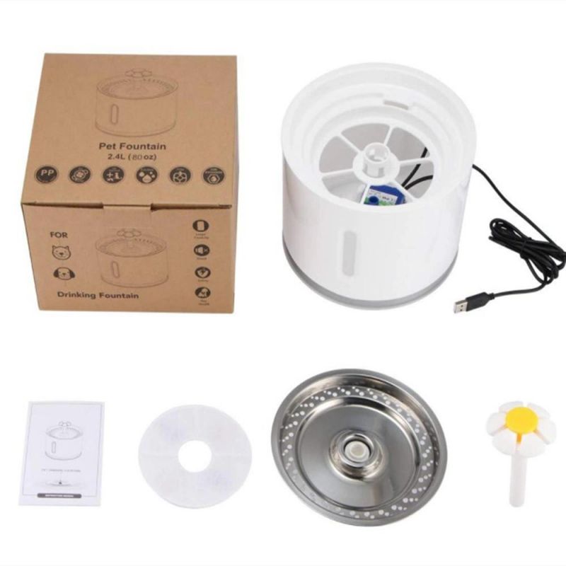 Smart Pet Drinking Fountain Flower Ultra-Quiet Cat Water Drinking Dispenser with LED Light and Automatic Power off