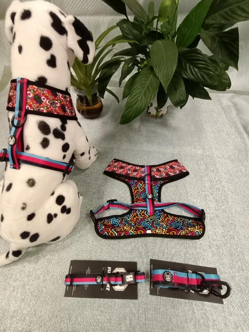 Custom New Design Cute and Safe Reversible Wear Comfort Neoprene Fabric Pet Dog Harness with Matching Collar Leash