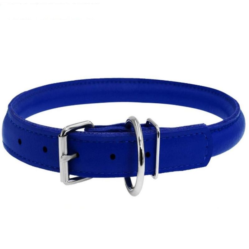 PU Leather Dog Collar with Durable Steel D-Ring and Metal Buckle