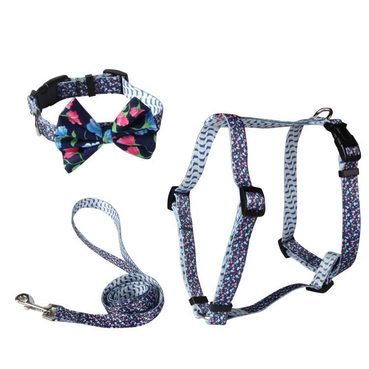 Hot Selling Cute Reversible Dog Harness Walking Halter, New Custom Printed Sport Dog Harness Set with Pet Collar Leash