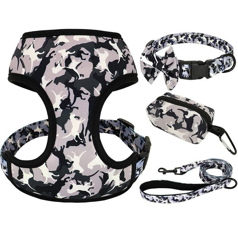 Custom Design Dog Harness with Matching Collar Leash Neoprene Reversible Dog Leash and Harness