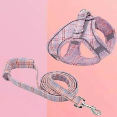 Dog Harness &amp; Leash Set No-Pull No-Choke Plaid Soft Pet Harness