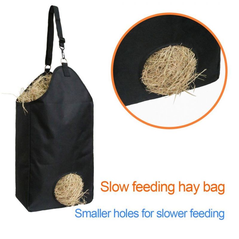 Wholesale 600d Canvas Nylon Horse Feeding Hay Bag Solid Panel with Metal Rings Slow Feed Goats Alpacas Horse Hay Bag Pouch