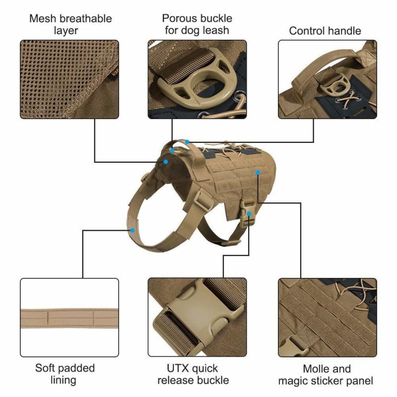 Military Dog Harness Tactical Dog Harness Adjustable No-Pull Dog Harness Service Dog Vest Patrol K9 Dog Harness with Handle