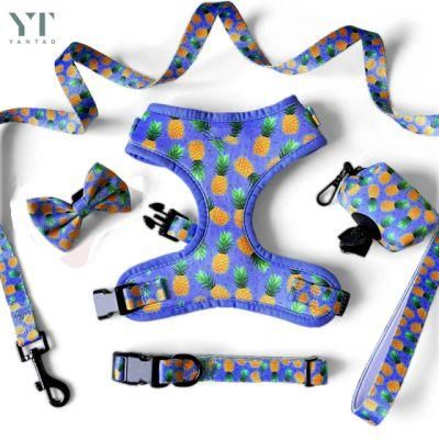 Pet Harnesses Set Neoprene Personalized Luxury Designer Reversible Adjustable Custom Dog Harness with Dog Collar Leash Poop Bag Holder