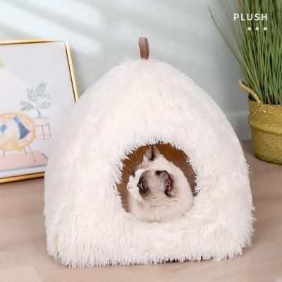 Indoor Nest Warm Breathable Firm Durable 2 in 1 Foldable Comfortable Triangle Semi-Closed Pet Tent Soft Cat Bed Cave