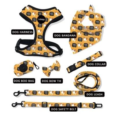 Pet Supply Custom Adjustable Soft Comfortable Pattern Dog Harness Leash Collar Poo Bag Set