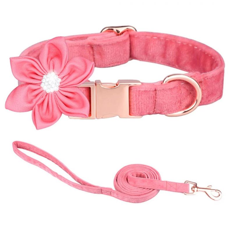 Noble Six Petals with Rhinestone Design Dog Collar Soft Pet Collar