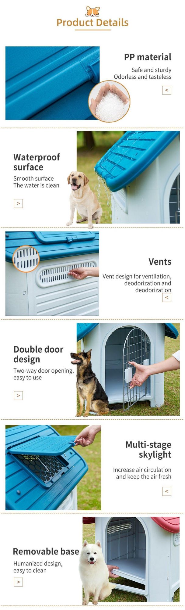 Hot Sale Customized Large Plastic Dog House Kennel with Air Vents for Outdoor Fit Choice Elevated Wholesale Pet Kennel Prefab House Outdoor