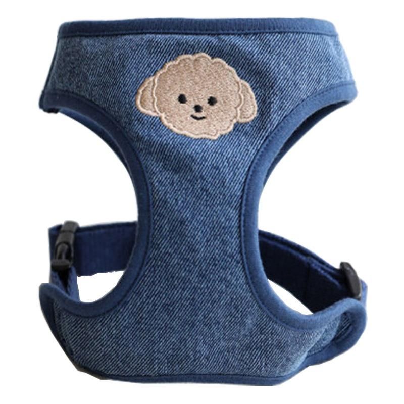 Hot Selling Ins Dog Vest Puppy Denim Fabric Embroidery Logo Jean Pet Harness Dog Harness