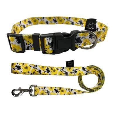 Adjustable Flower Design Small Dog Puppy Collar and Lead Leash Set in 3 Colours