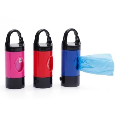 Promotional Custom Biodegradable Plastic LED Flashlight Dog Shape Pet Poop Waste Bag Holder Dispenser with Torch