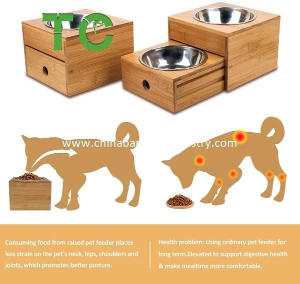 Wooden Dog Feeding Station with Drawer Double Dog Bowls Elevated Dog Feeder Raised Pet Bowls Wooden Pet Dog Bowl