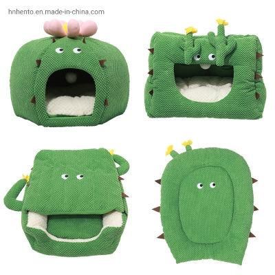 Hot Selling Green Cactus Flower Premium Cotton Oxford Pet Bed