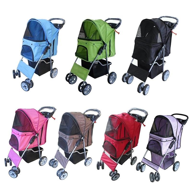 Pet Trolley Dog Stroller Folding 4 Wheel Travel Pet Carrier Strollers