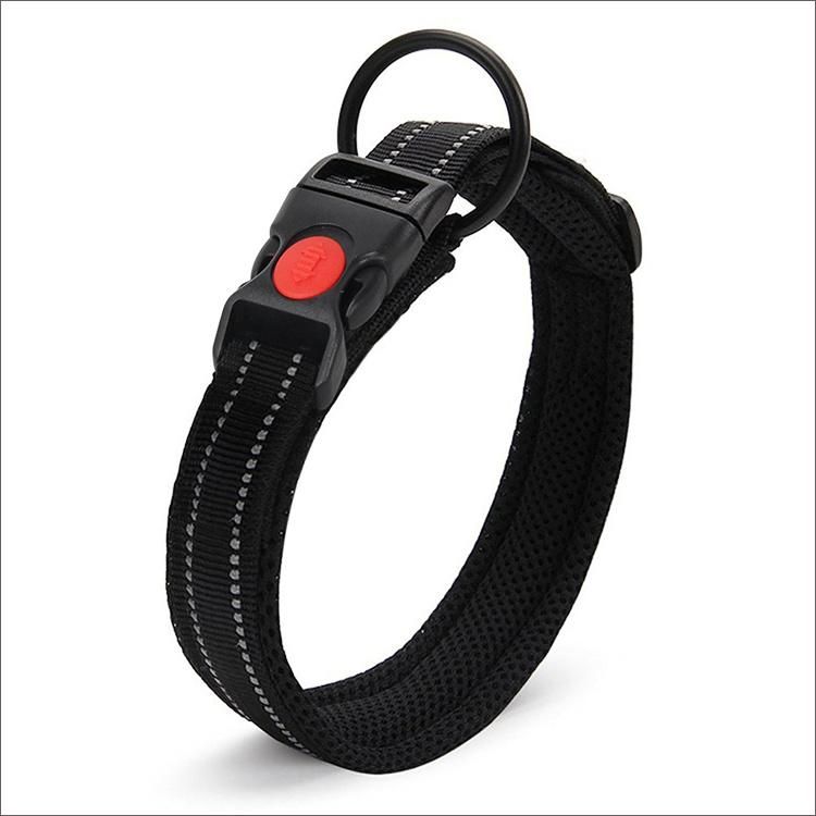 Eco-Friendly Reflective Nylon Mesh Padded Dog Tracking Training Lockable Buckle Dog Collar High Visibility safety Soft Padded Dog Collar