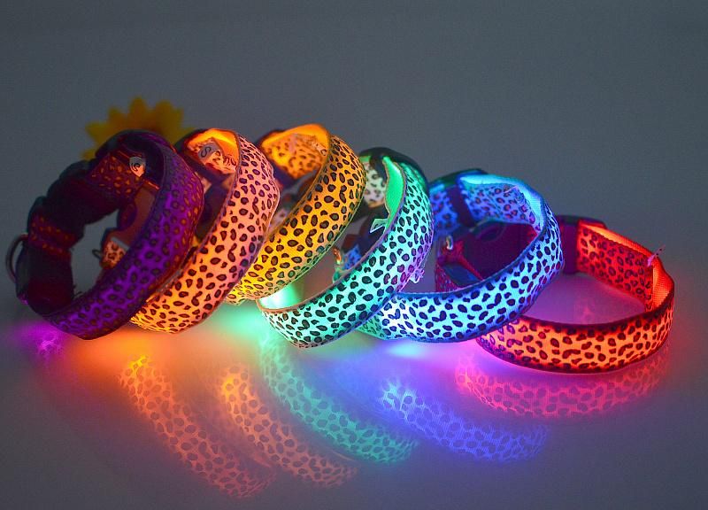 Pet Dog LED Luminous Collar Leopard Adjustable Glow Pet Collar
