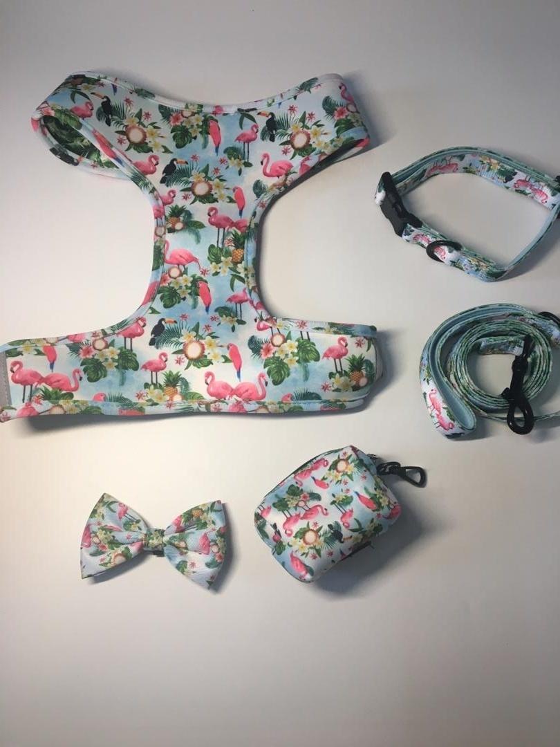 Popular Custom Design Dog Harness with Matching Collar Leash Bow Tie and Bandana Set Neoprene Reversible Dog Harness Vest