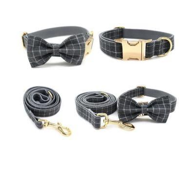 Grey Plaid Soft Polyester Dog Collar Pet Product