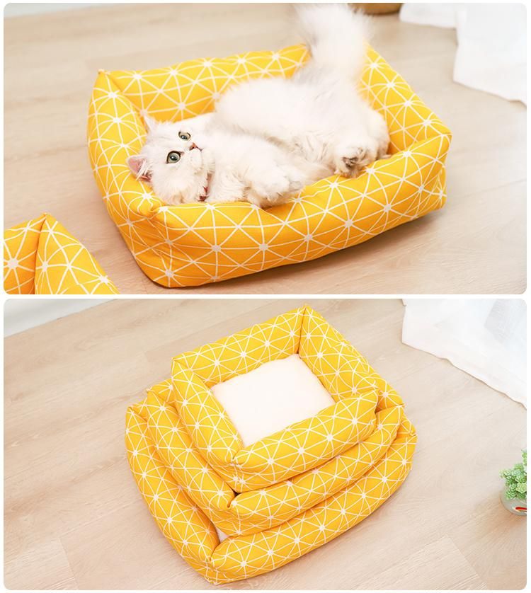 Square Gray Yellow Comfortable Shredded Memory Foam Pet Bed for Dogs & Puppies