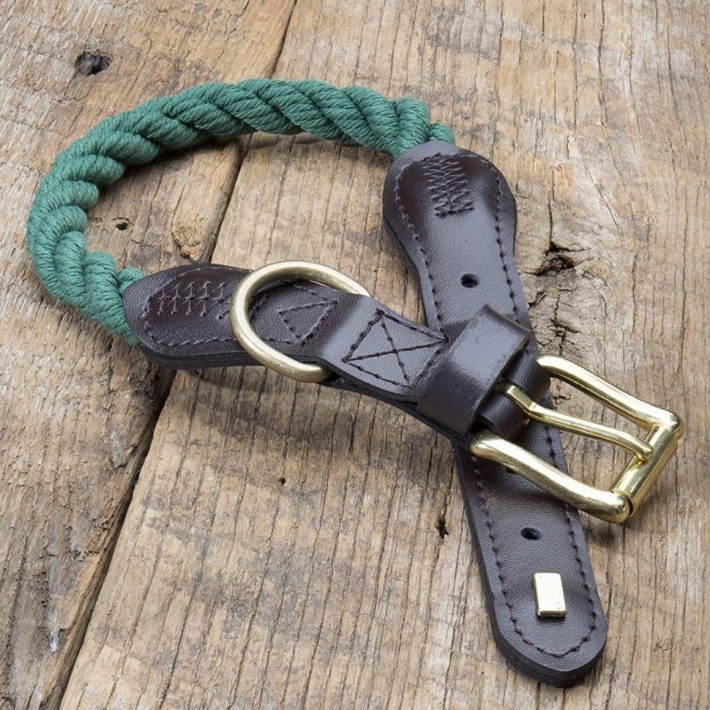 Braided Cotton and Leather Finish Dog Rope Collar