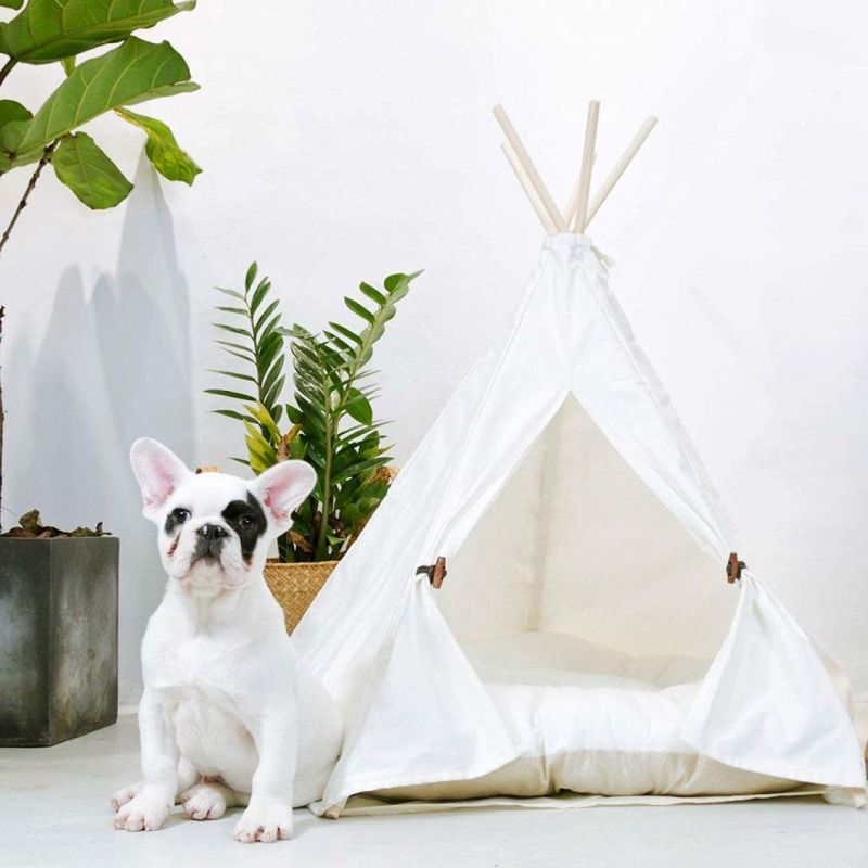 Pet Teepee Dog (Puppy) & Cat Bed Portable Pet Tents & Houses for Dog (Puppy) & Cat Beige Color 24 Inch (with or without optional cushion)