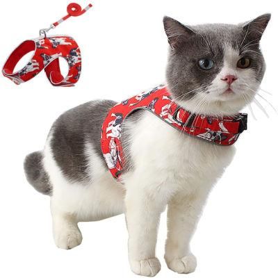 Handsome Dog Pattern Cat Harness with Pet Leash