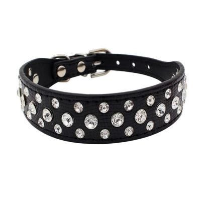 PU Dog Collar with Snakeskin Grain Design and Sparkling Crystal Pet Collar