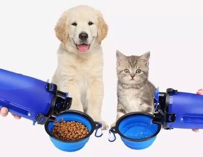 2 in 1 Pet Feeder Dog Water Bottle Folding Silicone Bowl