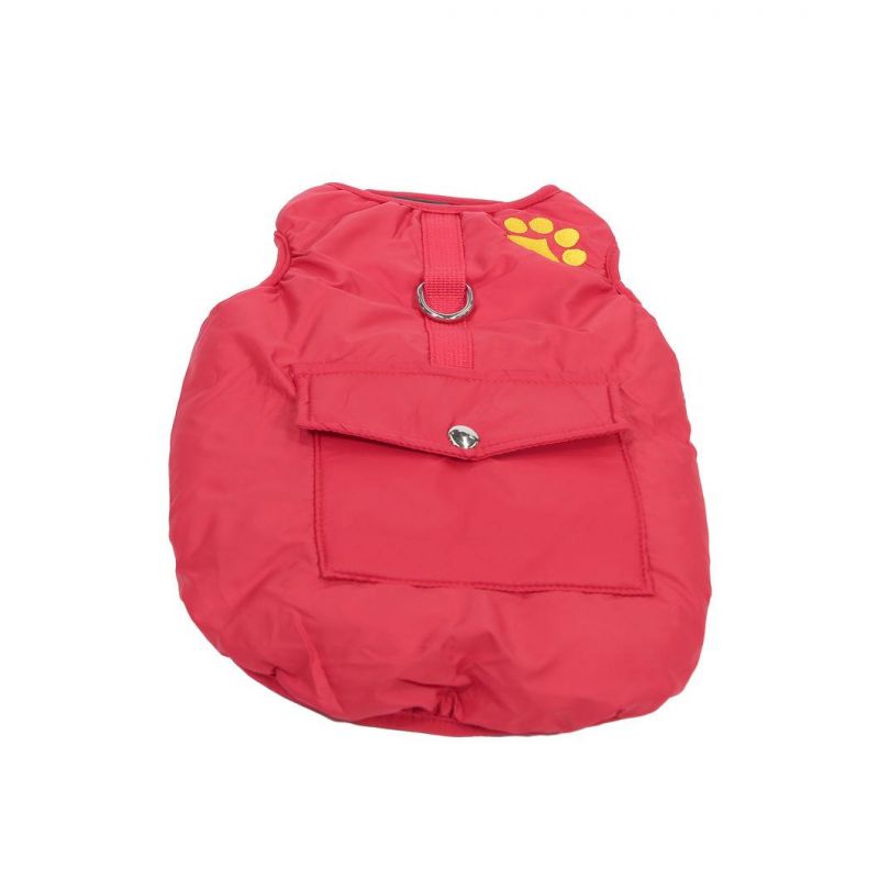 Dog Warm Vest Red Dog Coat with Little Pocket Design on Back