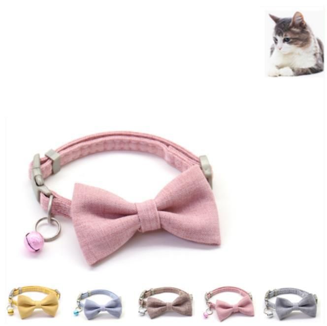 Adjustable Lovely Small Bell with Bow Cotton Quilt Dog Collar Pet Collars for Small Dogs and Cats