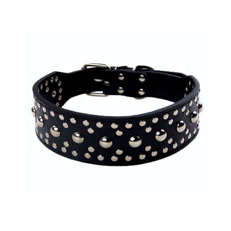 Rivet Studded PU Leather Dog Collar for Large Dog