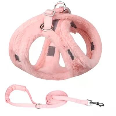 Pure Color Warm Fleece Pet Harness Vest Set with Reflective Tapes