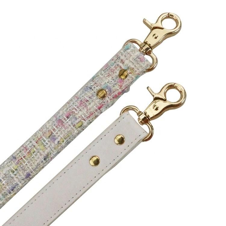 High Quality Luxury White Tweed Dog Leash with Leather Layer Rose Gold Metal Hook