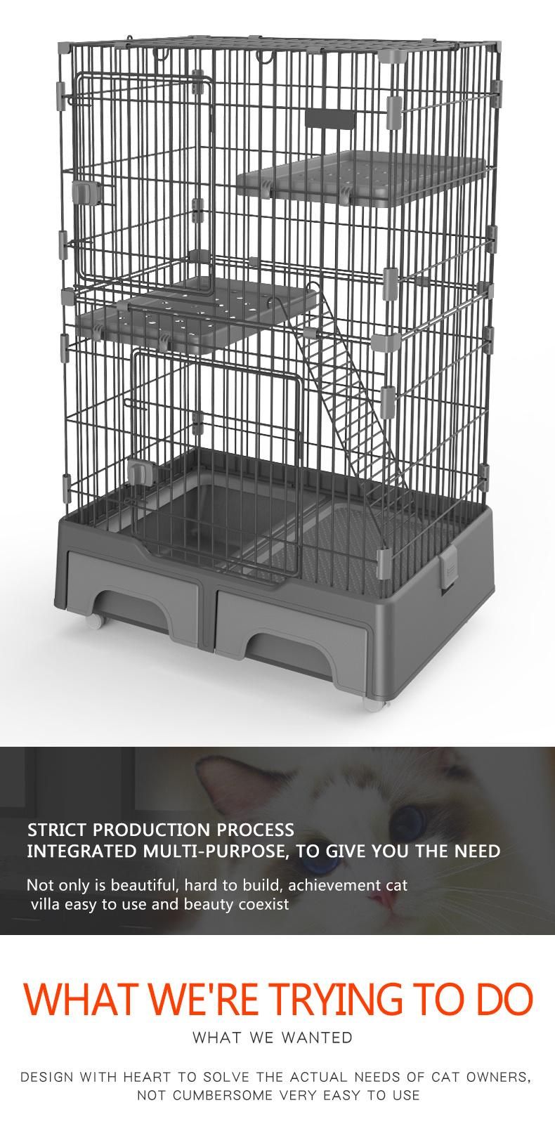 Customize OEM ODM Playpen Metal Wire Cat Home Cages with Drawer