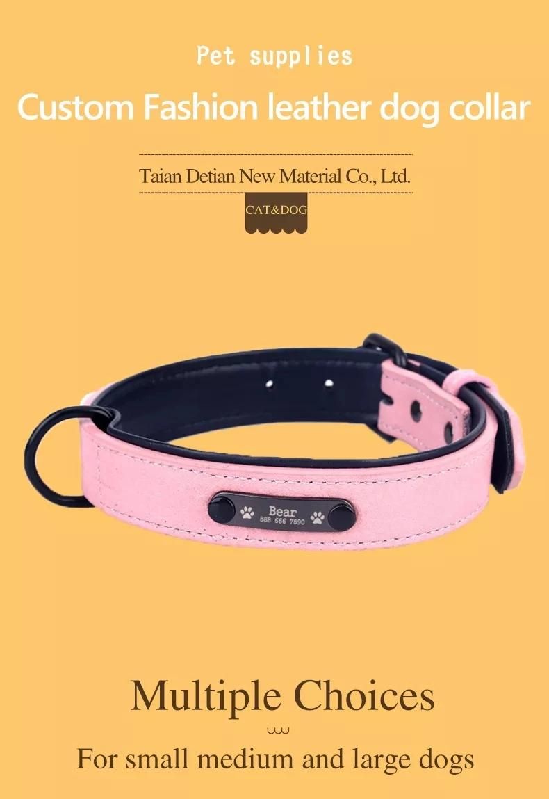 Custom Logo Plain PU Leather Dog Collar Leash Set Soft Adjustable Padded Faux Leather Dog Collar with Lead Dog Collars in Bulk