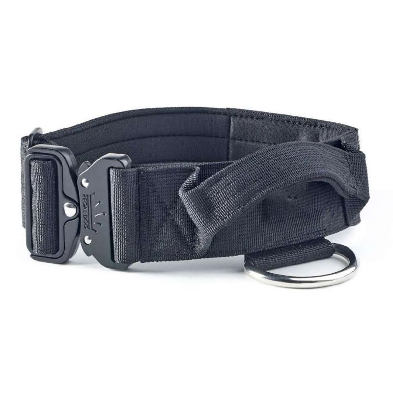 High Quality Black Tactical Dog Collar with Handle Durable Nylon Dog Collar Adjustable Training Collar for Large Dogs