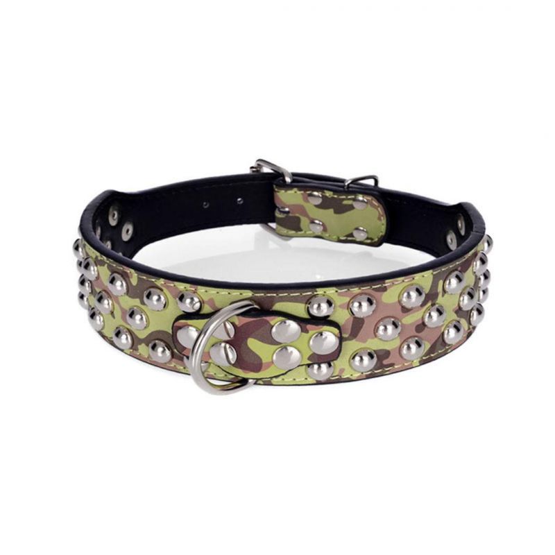 Large Pet Collar PU Leather Dog Collar with Mushroom Rivets Studded