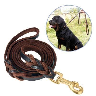 Leather Dog Leash 6 FT Leather Dog Training Leash Pet Braided Dog Leash for Large Medium Leads Rope Dogs Walking&Training (1/2 Inch, Brown)
