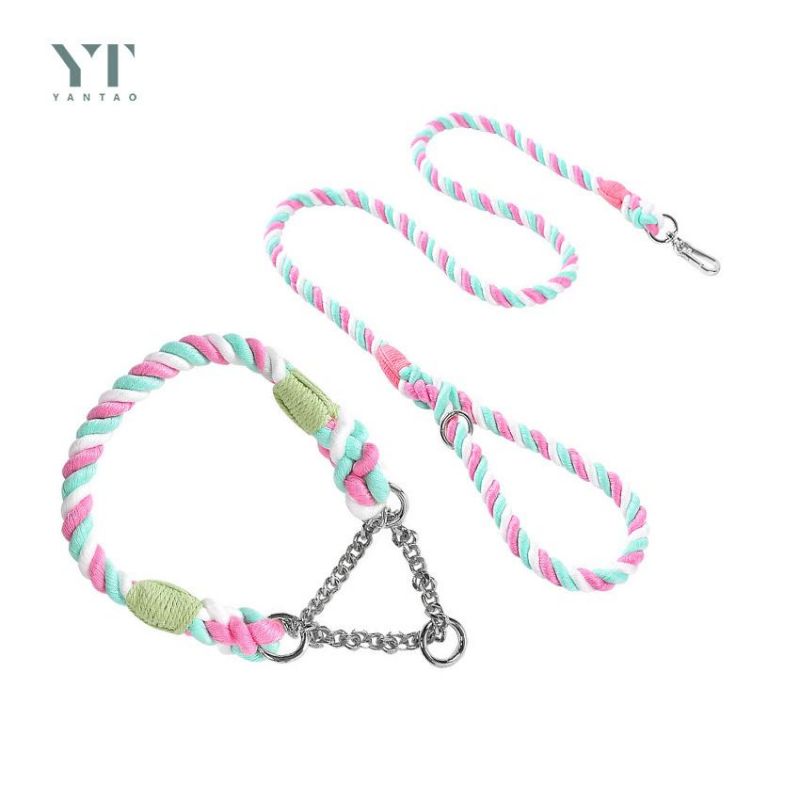 Hot Sale Ins Luxury Colored Cotton Rope Handmade Green Training Dog Leash Pet Leashes Dog Collar
